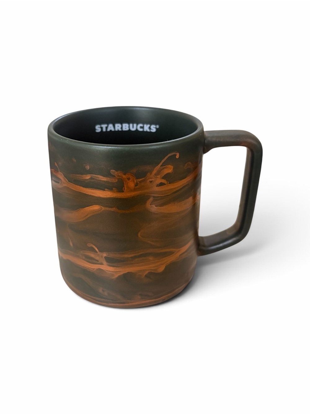 Starbucks 2022 Dark Green Mug with Copper Accents Design 12oz
